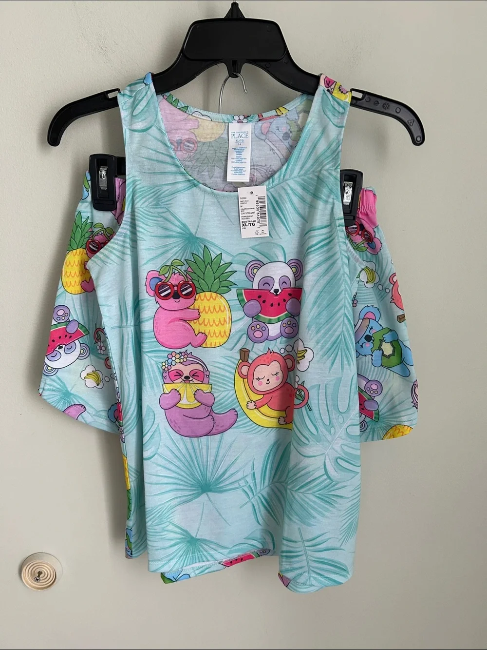 The Children's Place Mint Tropical Animal Pajama Tank and Shorts Set